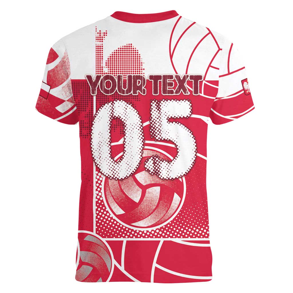 Custom Poland Volleyball Women V-Neck T-Shirt Halftone Dot Style