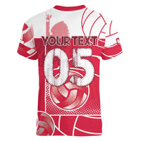 Custom Poland Volleyball Women V-Neck T-Shirt Halftone Dot Style