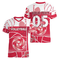 Custom Poland Volleyball Women V-Neck T-Shirt Halftone Dot Style