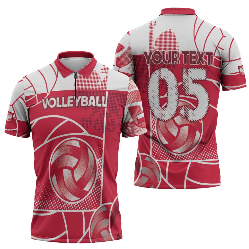 Custom Poland Volleyball Zipper Polo Shirt Halftone Dot Style
