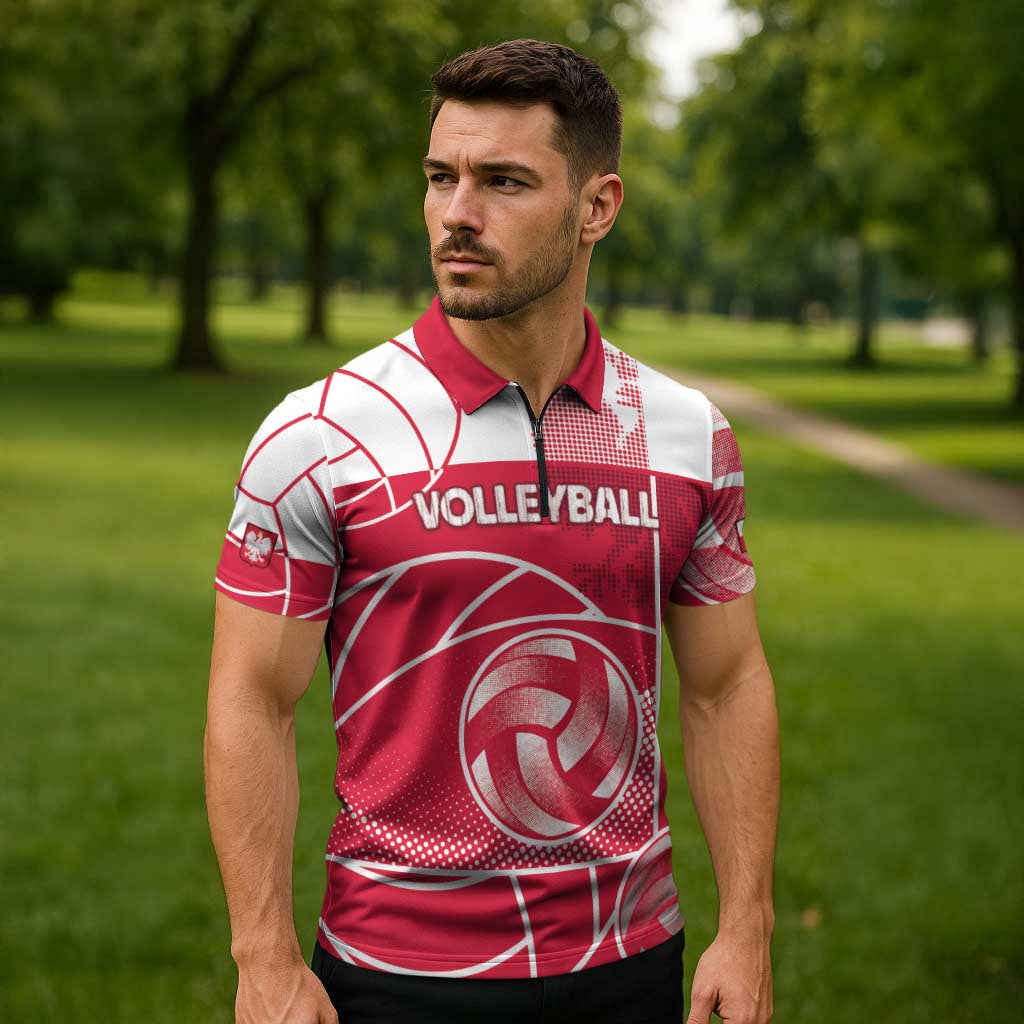 Custom Poland Volleyball Zipper Polo Shirt Halftone Dot Style