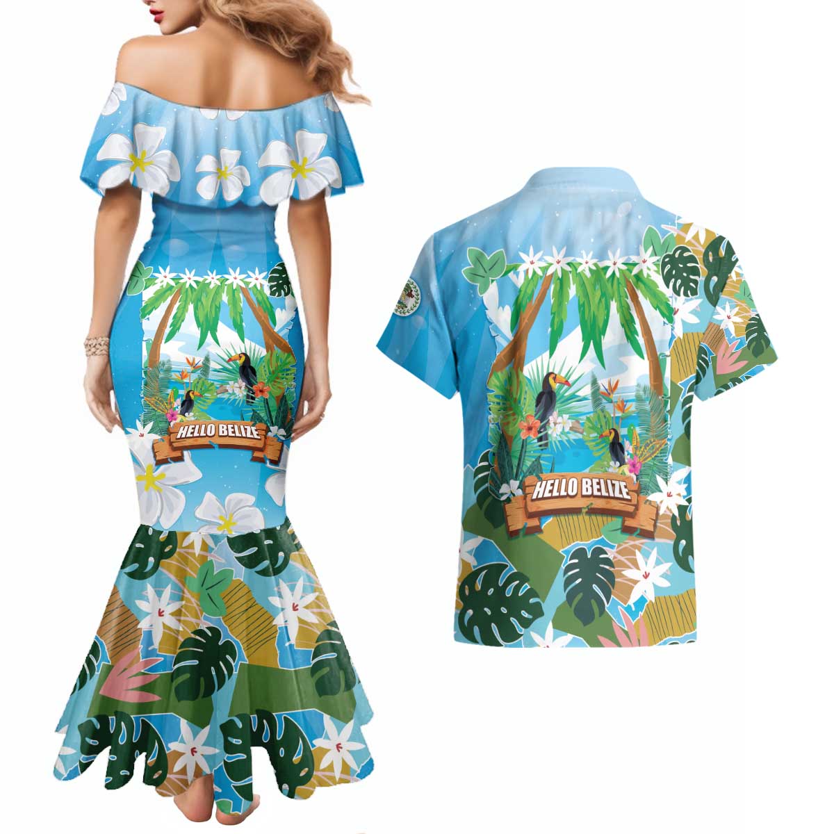 Toucan Belize Couples Matching Mermaid Dress and Hawaiian Shirt Tropical Vibes DT05