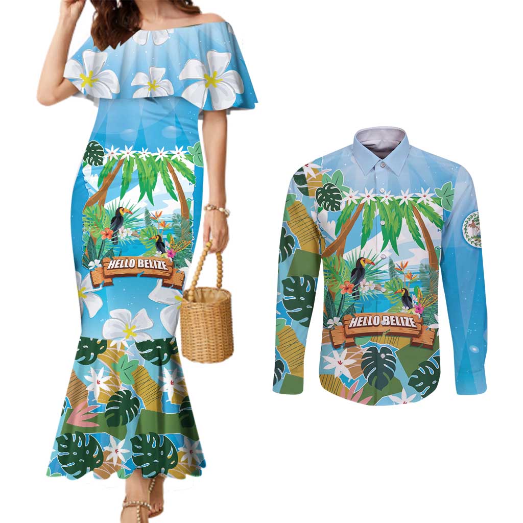 Toucan Belize Couples Matching Mermaid Dress and Long Sleeve Button Shirt Tropical Vibes DT05