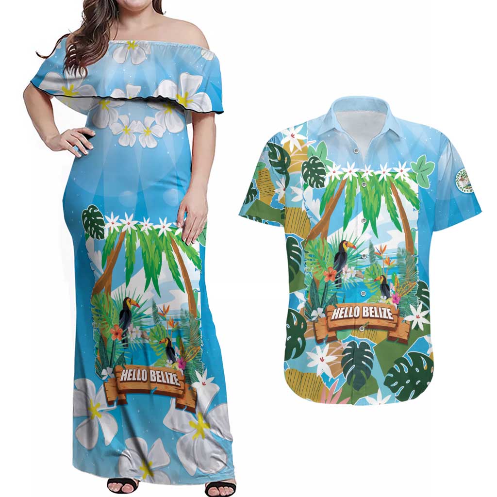 Toucan Belize Couples Matching Off Shoulder Maxi Dress and Hawaiian Shirt Tropical Vibes DT05