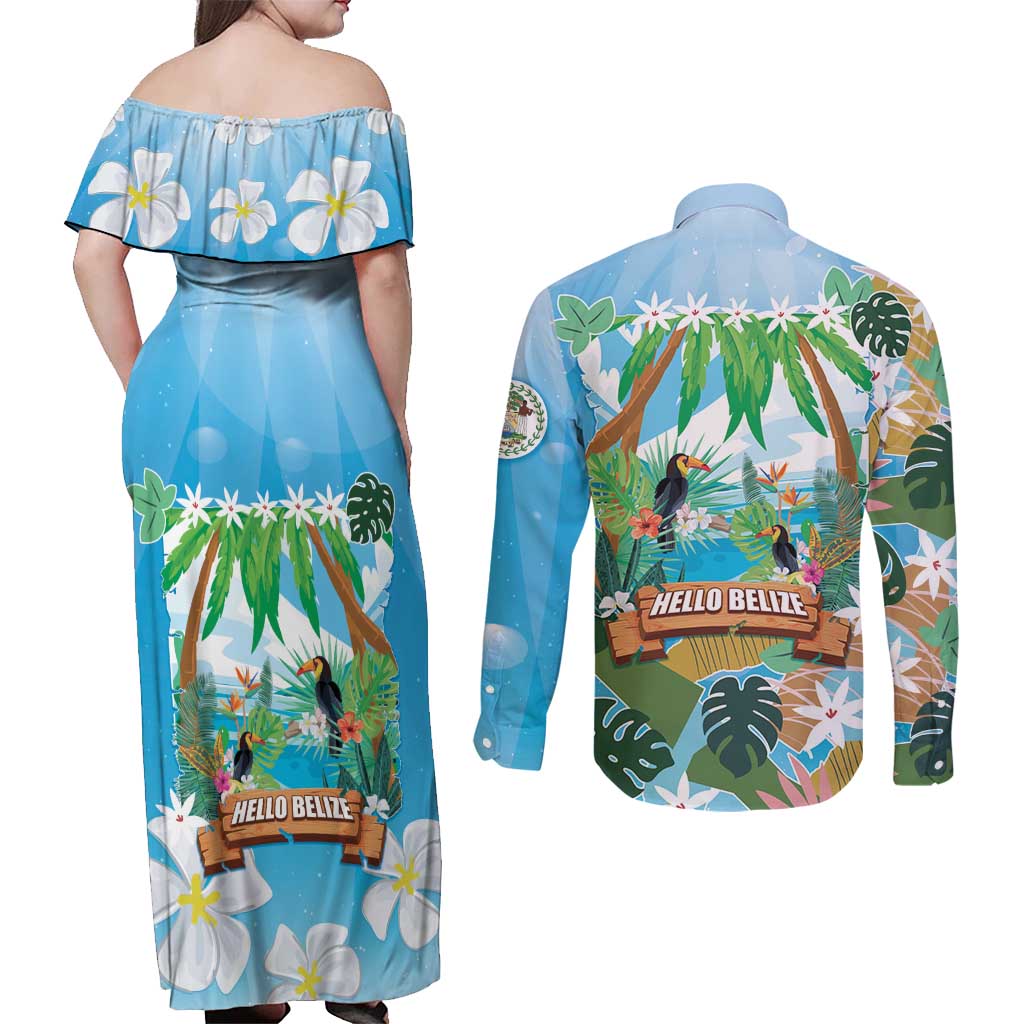 Toucan Belize Couples Matching Off Shoulder Maxi Dress and Long Sleeve Button Shirt Tropical Vibes DT05