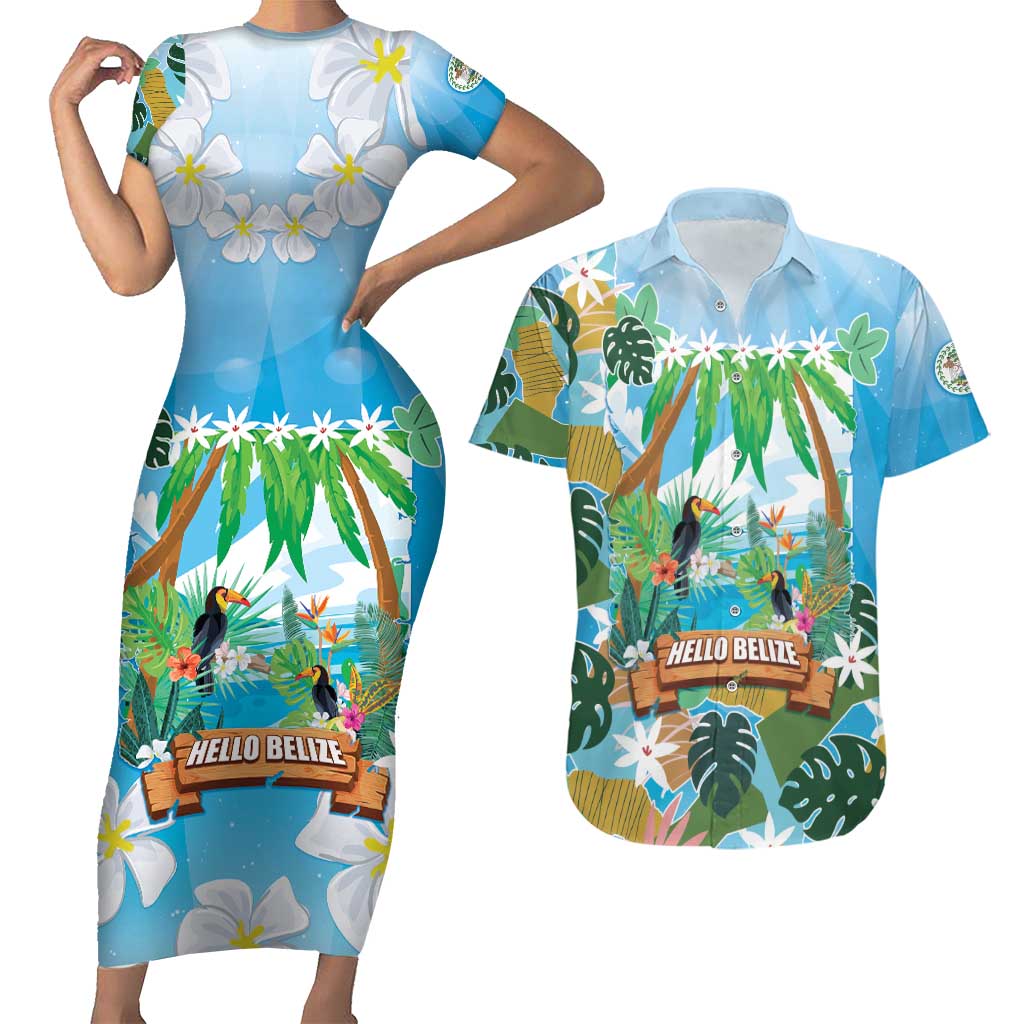 Toucan Belize Couples Matching Short Sleeve Bodycon Dress and Hawaiian Shirt Tropical Vibes DT05