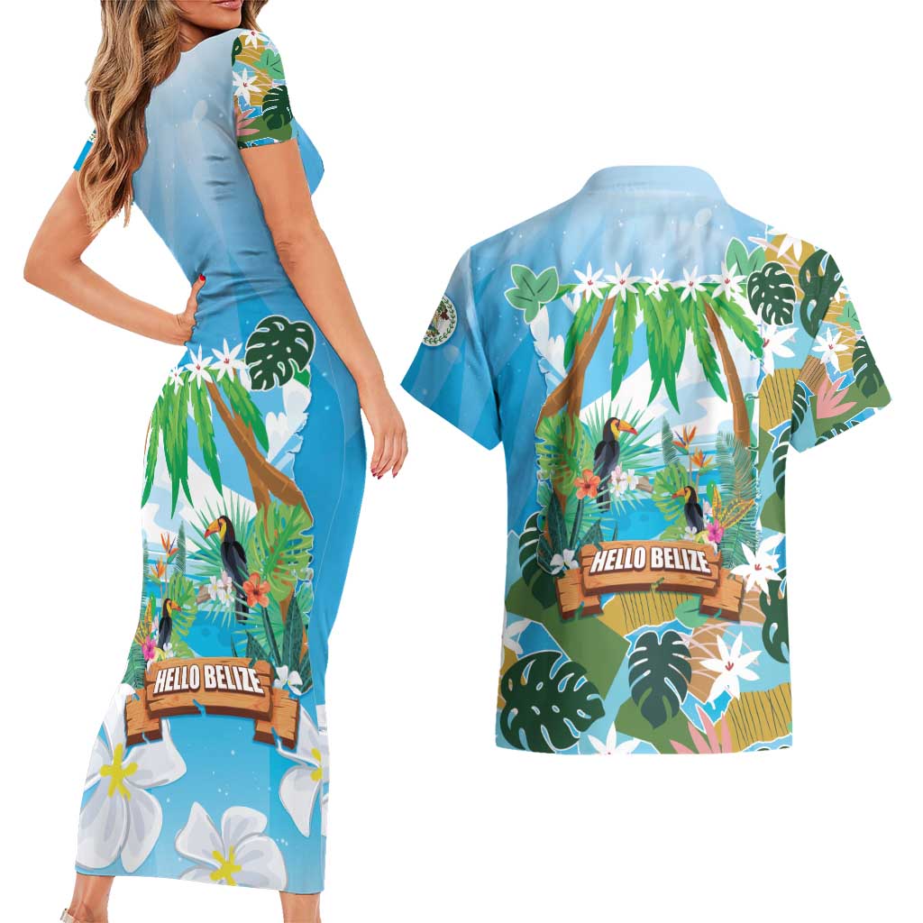 Toucan Belize Couples Matching Short Sleeve Bodycon Dress and Hawaiian Shirt Tropical Vibes DT05