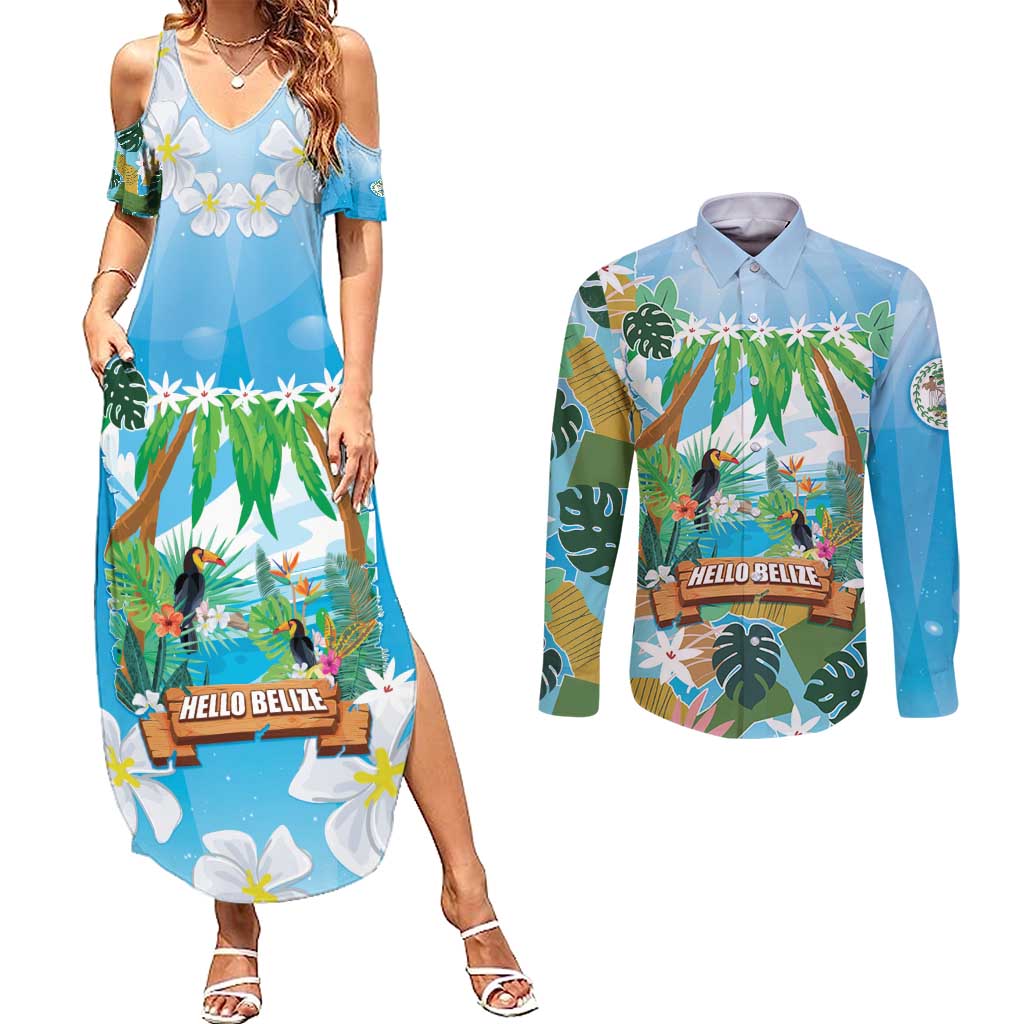 Toucan Belize Couples Matching Summer Maxi Dress and Long Sleeve Button Shirt Tropical Vibes DT05
