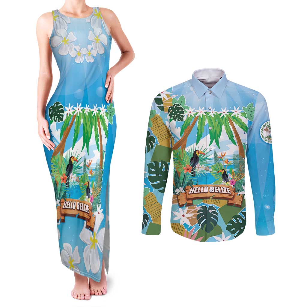Toucan Belize Couples Matching Tank Maxi Dress and Long Sleeve Button Shirt Tropical Vibes DT05