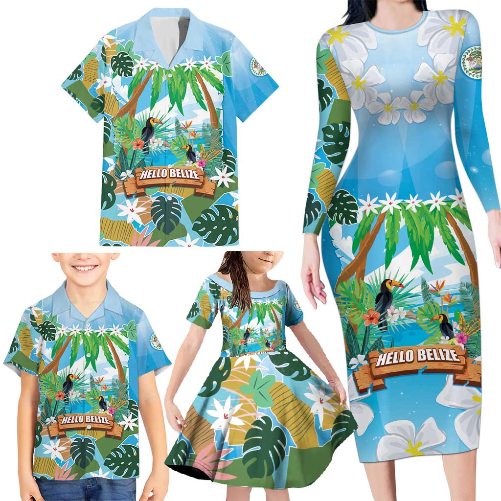 Toucan Belize Family Matching Long Sleeve Bodycon Dress and Hawaiian Shirt Tropical Vibes DT05