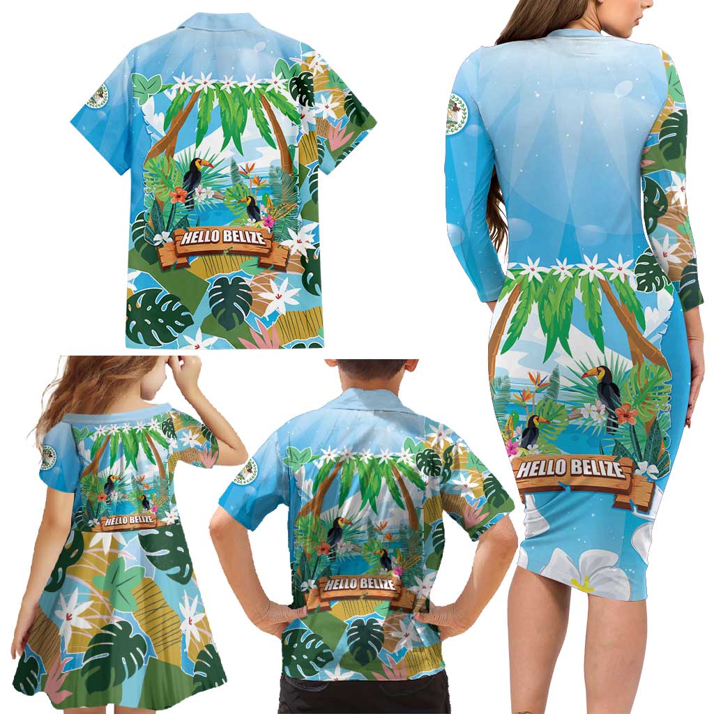 Toucan Belize Family Matching Long Sleeve Bodycon Dress and Hawaiian Shirt Tropical Vibes DT05