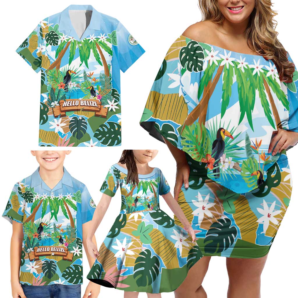 Toucan Belize Family Matching Off Shoulder Short Dress and Hawaiian Shirt Tropical Vibes DT05