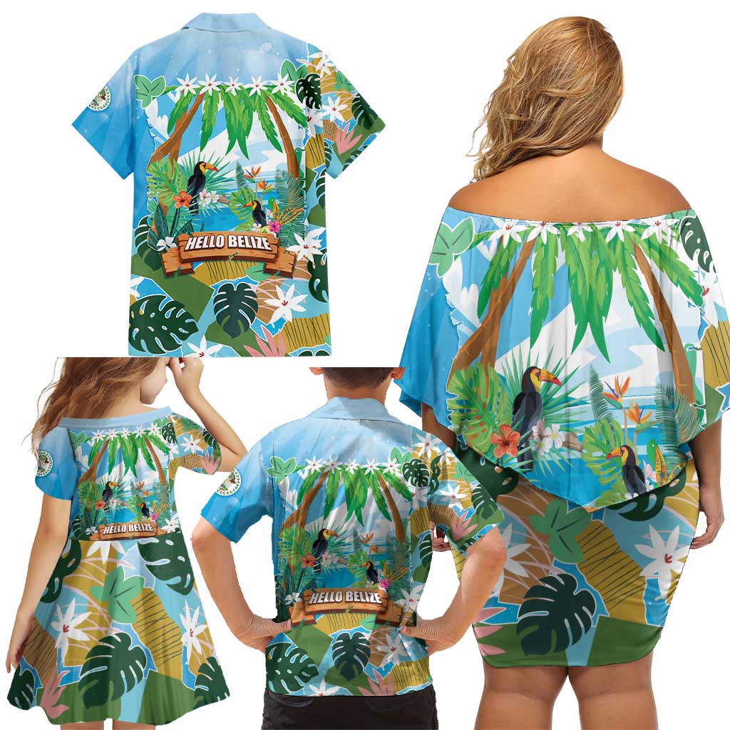 Toucan Belize Family Matching Off Shoulder Short Dress and Hawaiian Shirt Tropical Vibes DT05