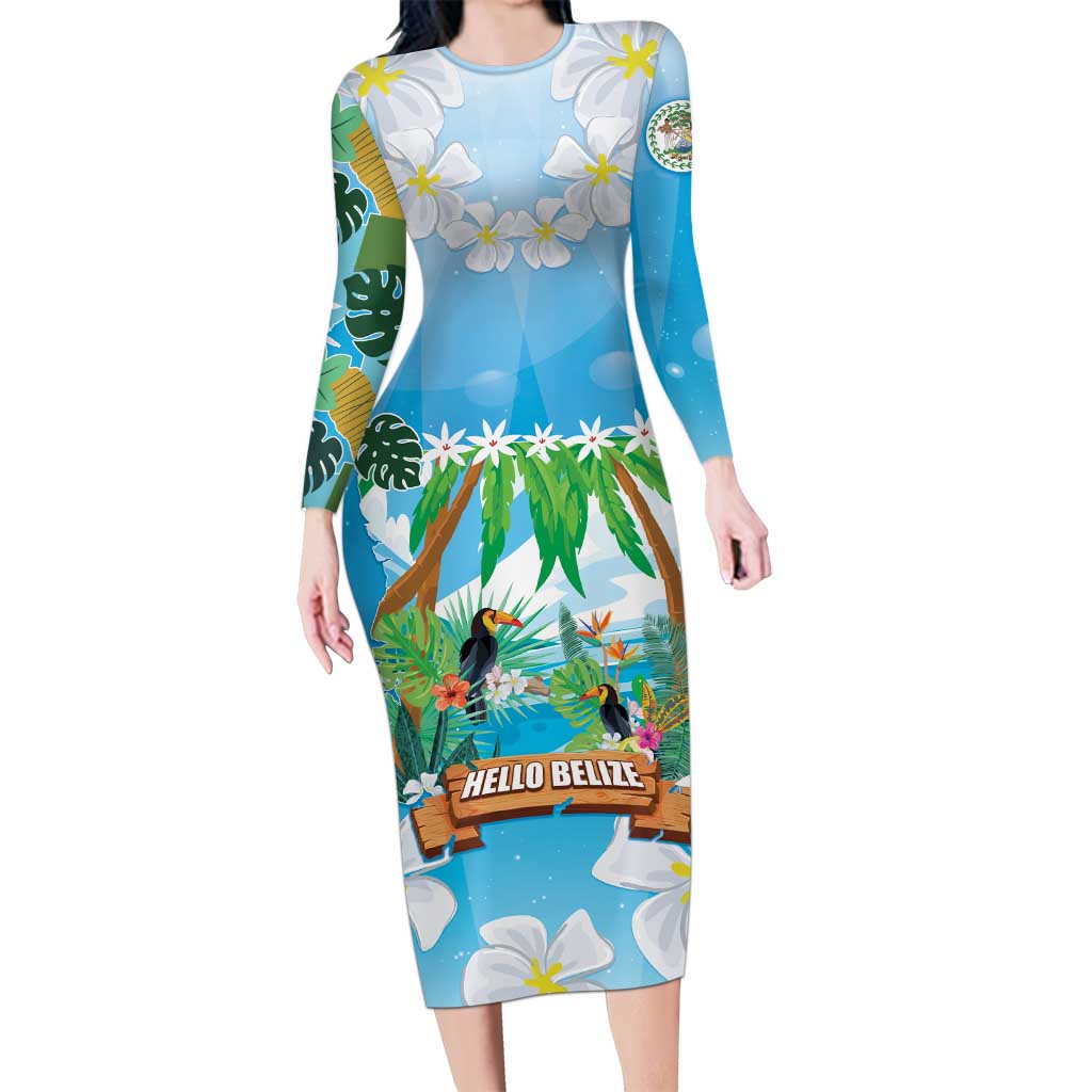 Toucan Belize Long Sleeve Bodycon Dress Tropical Vibes DT05