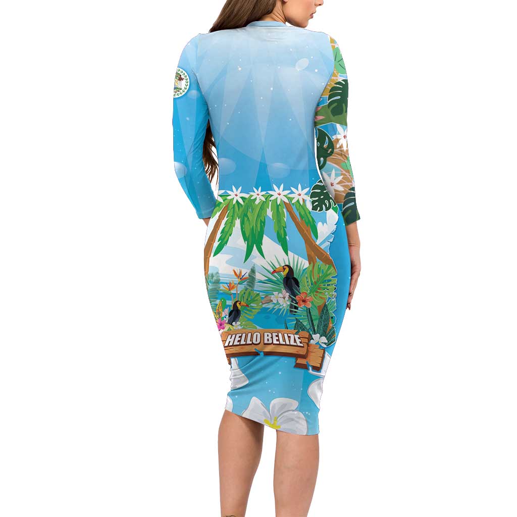 Toucan Belize Long Sleeve Bodycon Dress Tropical Vibes DT05