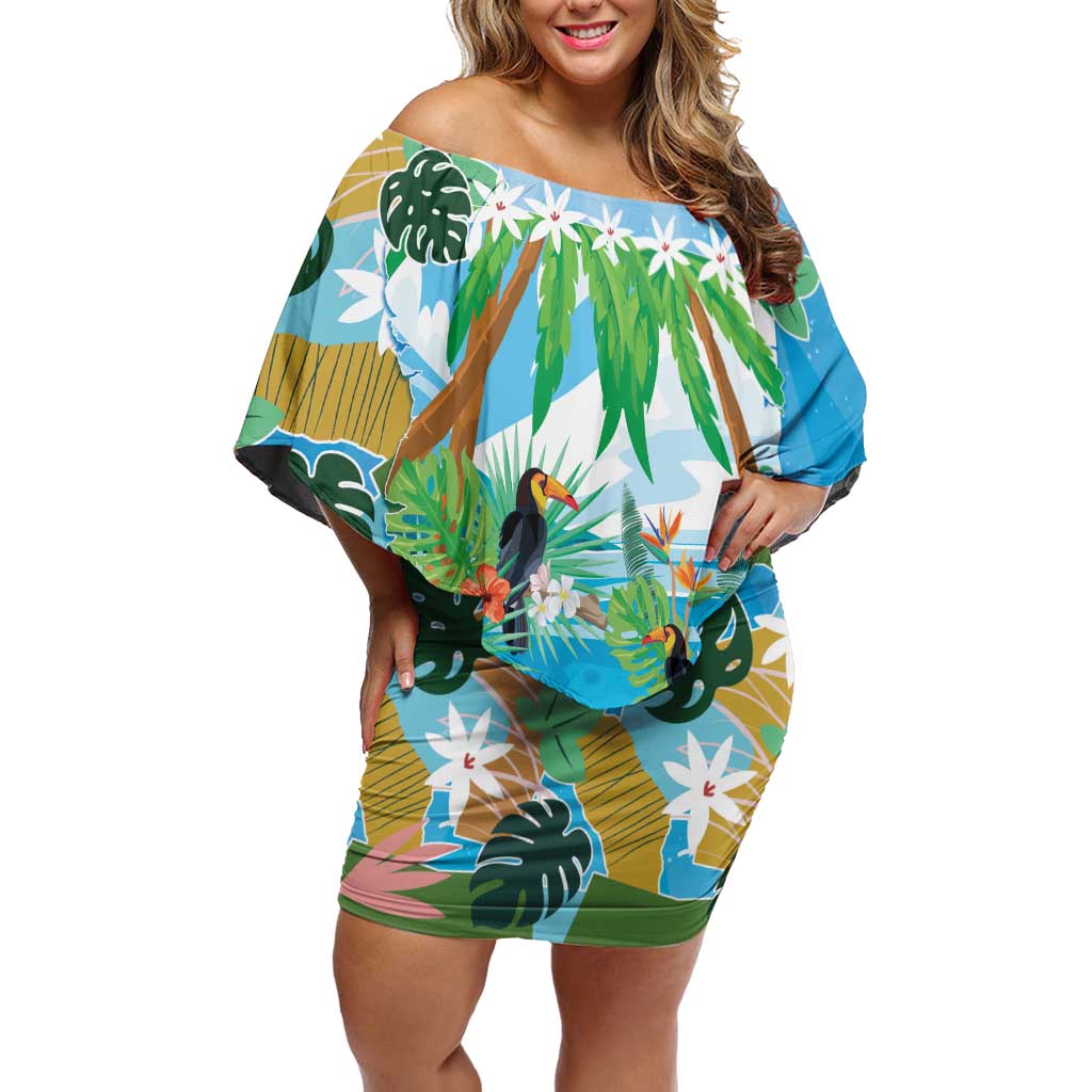 Toucan Belize Off Shoulder Short Dress Tropical Vibes DT05