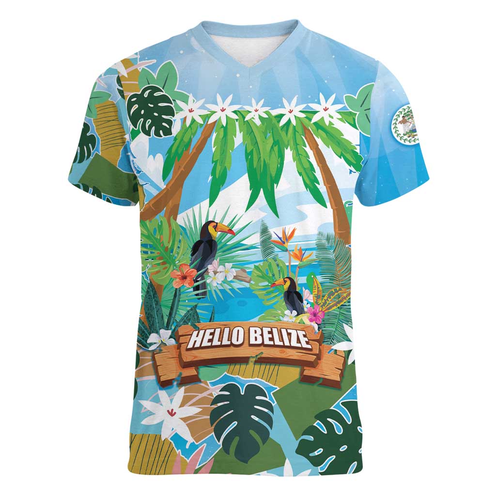 Toucan Belize Women V-Neck T-Shirt Tropical Vibes DT05