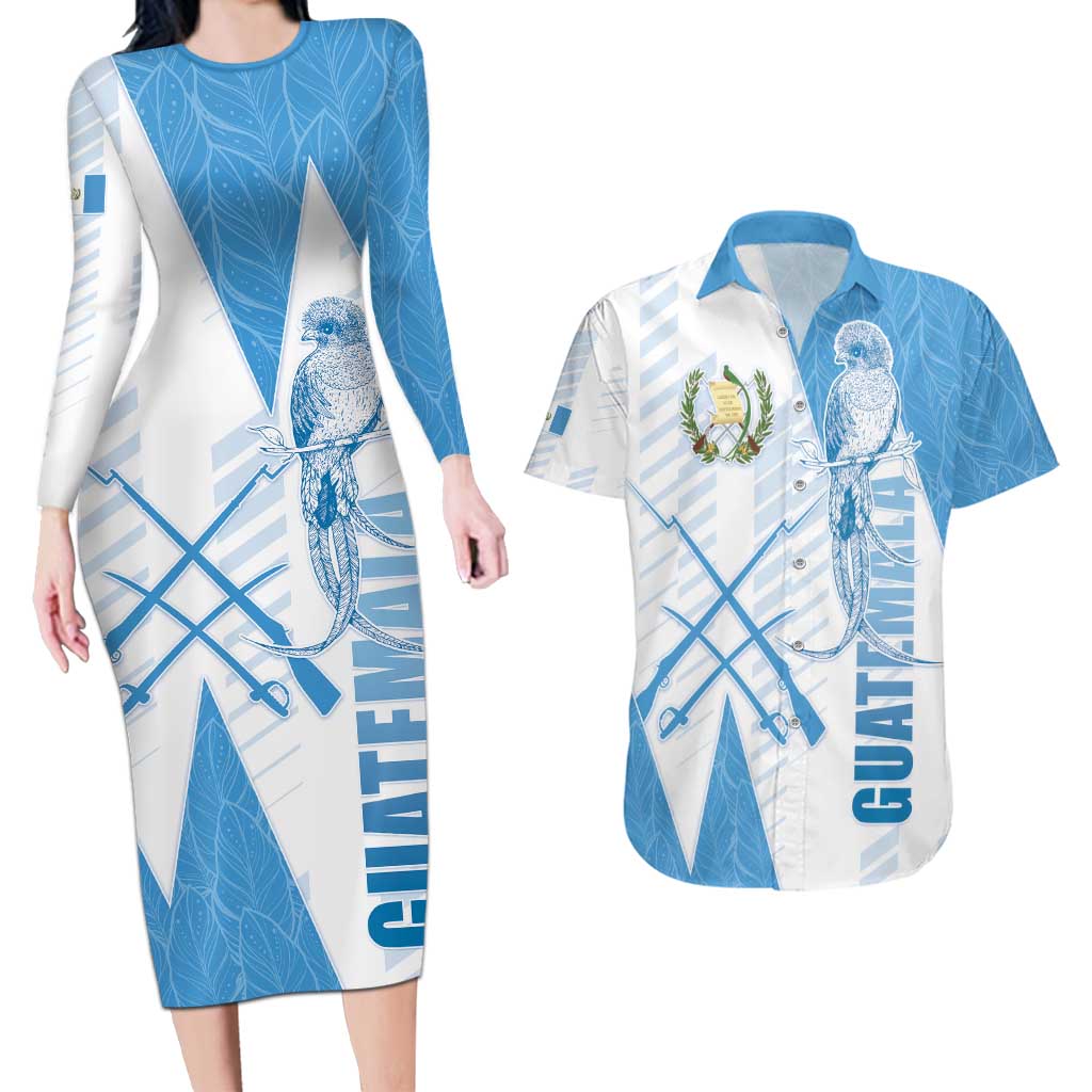 Guatemala Couples Matching Long Sleeve Bodycon Dress and Hawaiian Shirt Quetzal Bird Guatemalan Soul DT05