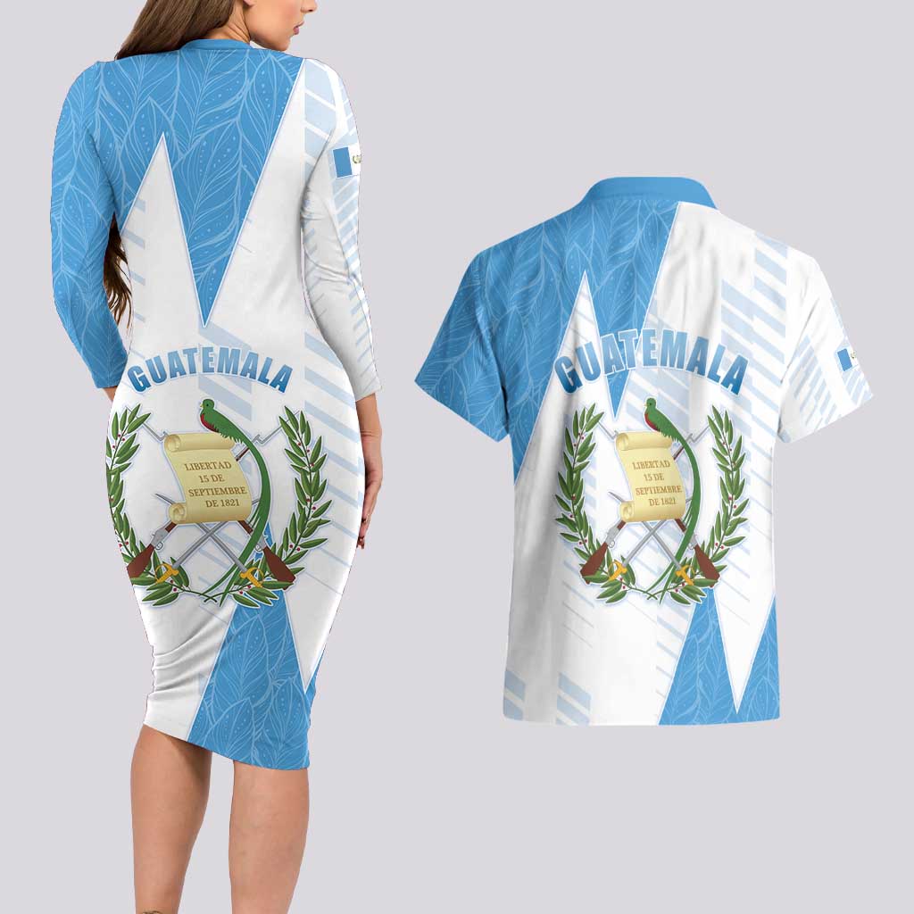 Guatemala Couples Matching Long Sleeve Bodycon Dress and Hawaiian Shirt Quetzal Bird Guatemalan Soul DT05