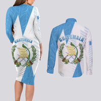 Guatemala Couples Matching Long Sleeve Bodycon Dress and Long Sleeve Button Shirt Quetzal Bird Guatemalan Soul DT05