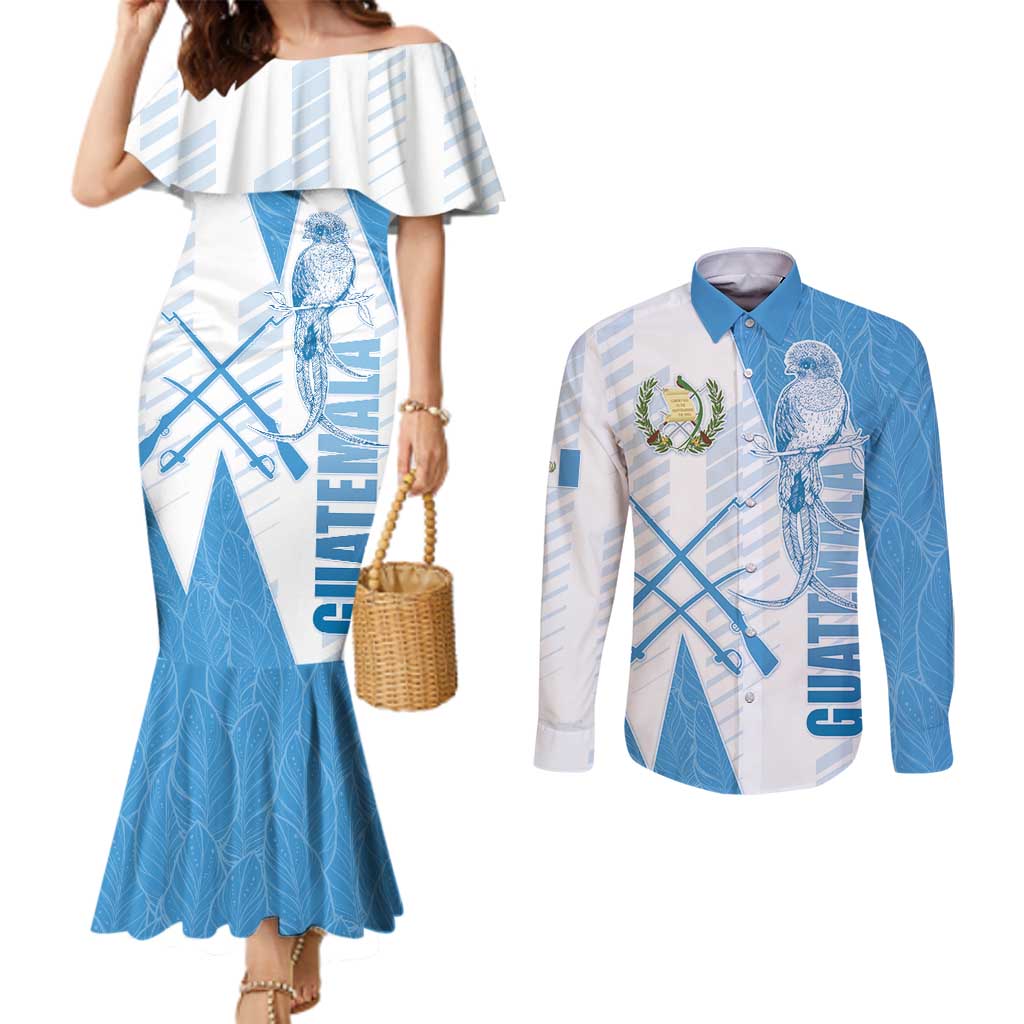 Guatemala Couples Matching Mermaid Dress and Long Sleeve Button Shirt Quetzal Bird Guatemalan Soul DT05