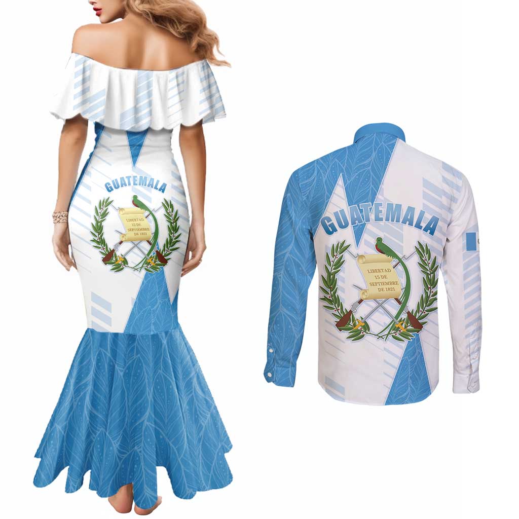 Guatemala Couples Matching Mermaid Dress and Long Sleeve Button Shirt Quetzal Bird Guatemalan Soul DT05