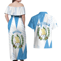 Guatemala Couples Matching Off Shoulder Maxi Dress and Hawaiian Shirt Quetzal Bird Guatemalan Soul DT05