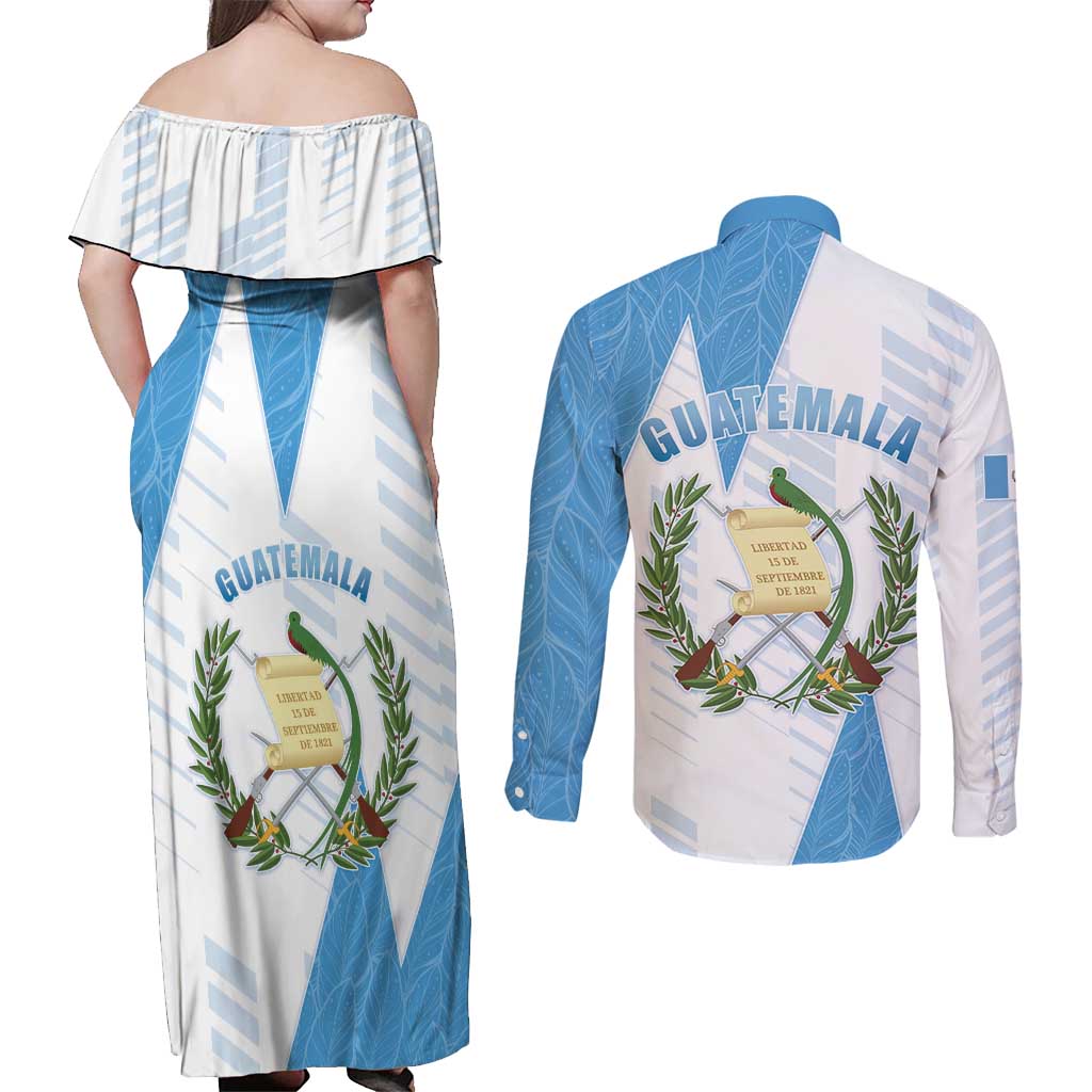 Guatemala Couples Matching Off Shoulder Maxi Dress and Long Sleeve Button Shirt Quetzal Bird Guatemalan Soul DT05