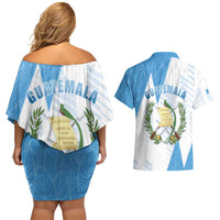 Guatemala Couples Matching Off Shoulder Short Dress and Hawaiian Shirt Quetzal Bird Guatemalan Soul DT05