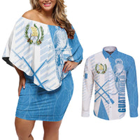 Guatemala Couples Matching Off Shoulder Short Dress and Long Sleeve Button Shirt Quetzal Bird Guatemalan Soul DT05