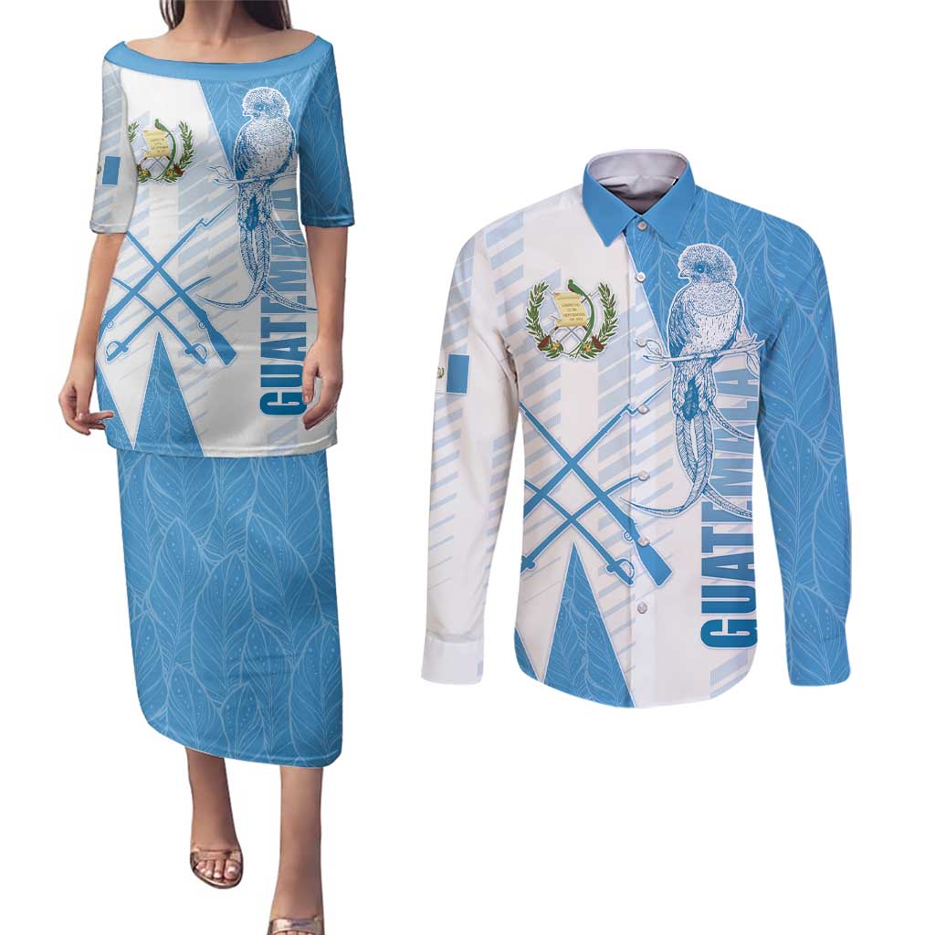 Guatemala Couples Matching Puletasi and Long Sleeve Button Shirt Quetzal Bird Guatemalan Soul DT05