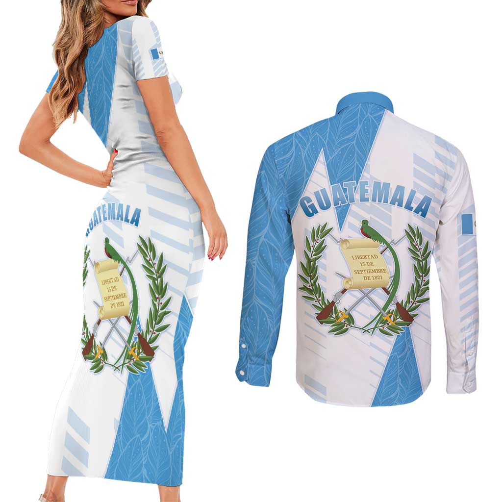 Guatemala Couples Matching Short Sleeve Bodycon Dress and Long Sleeve Button Shirt Quetzal Bird Guatemalan Soul DT05