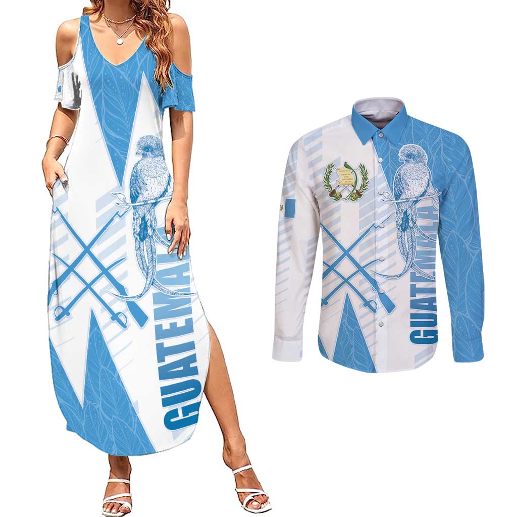 Guatemala Couples Matching Summer Maxi Dress and Long Sleeve Button Shirt Quetzal Bird Guatemalan Soul DT05
