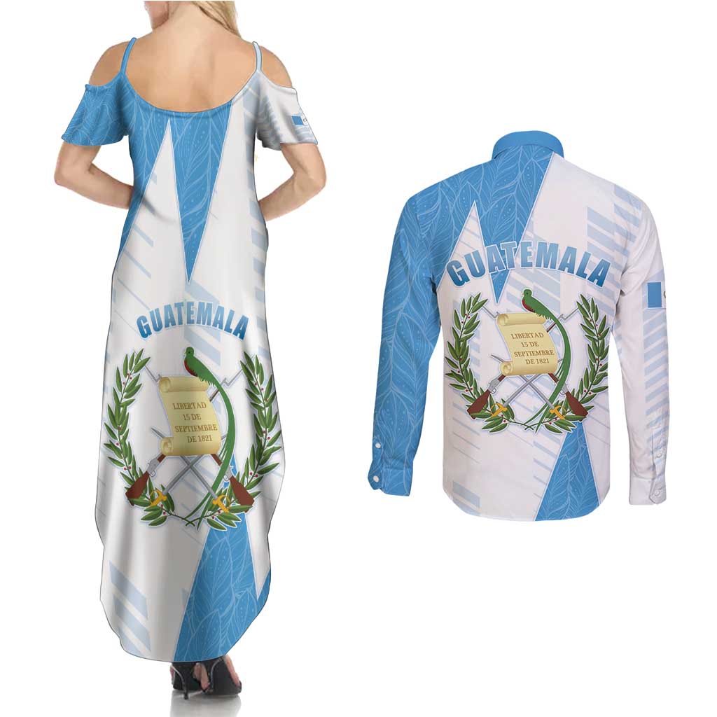 Guatemala Couples Matching Summer Maxi Dress and Long Sleeve Button Shirt Quetzal Bird Guatemalan Soul DT05
