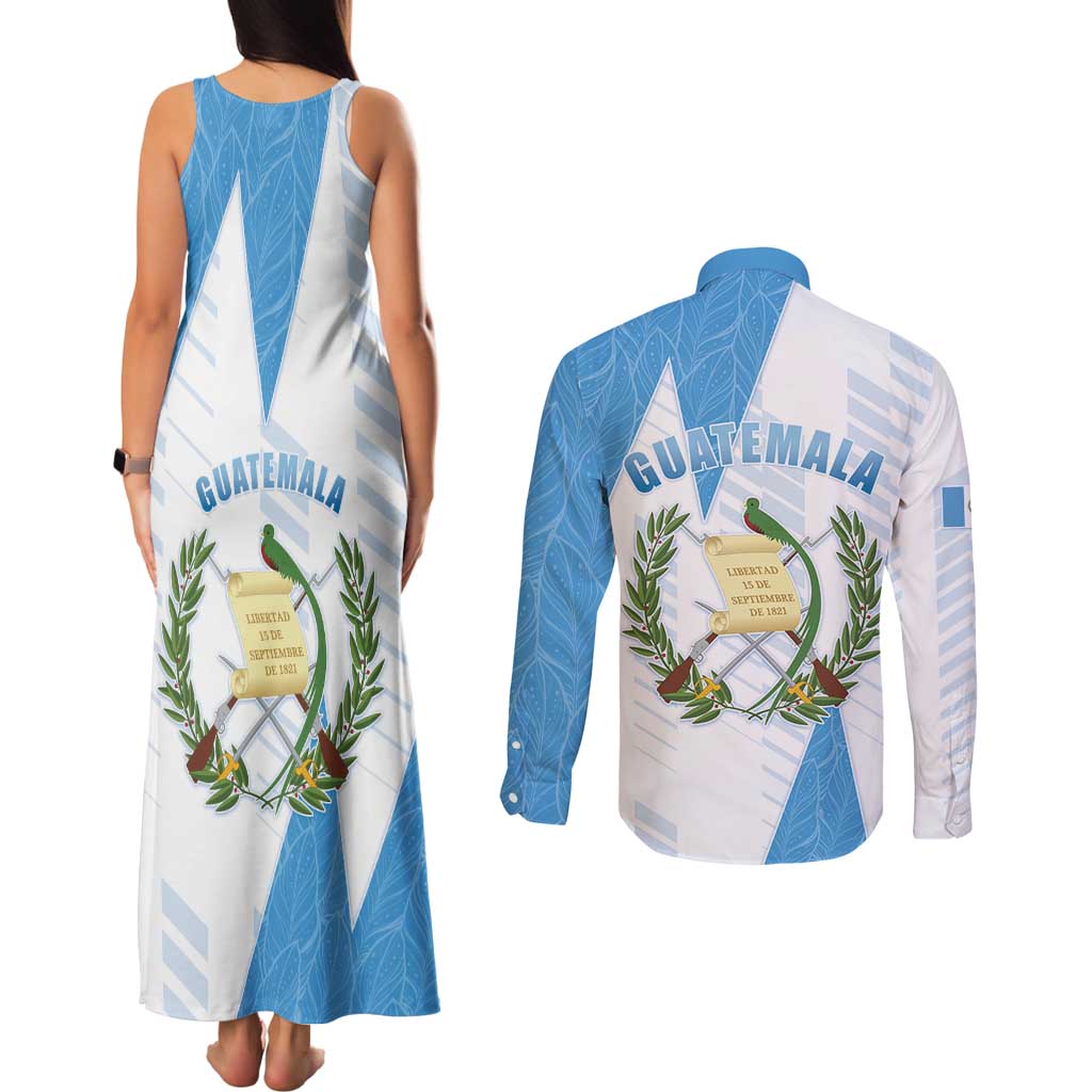 Guatemala Couples Matching Tank Maxi Dress and Long Sleeve Button Shirt Quetzal Bird Guatemalan Soul DT05