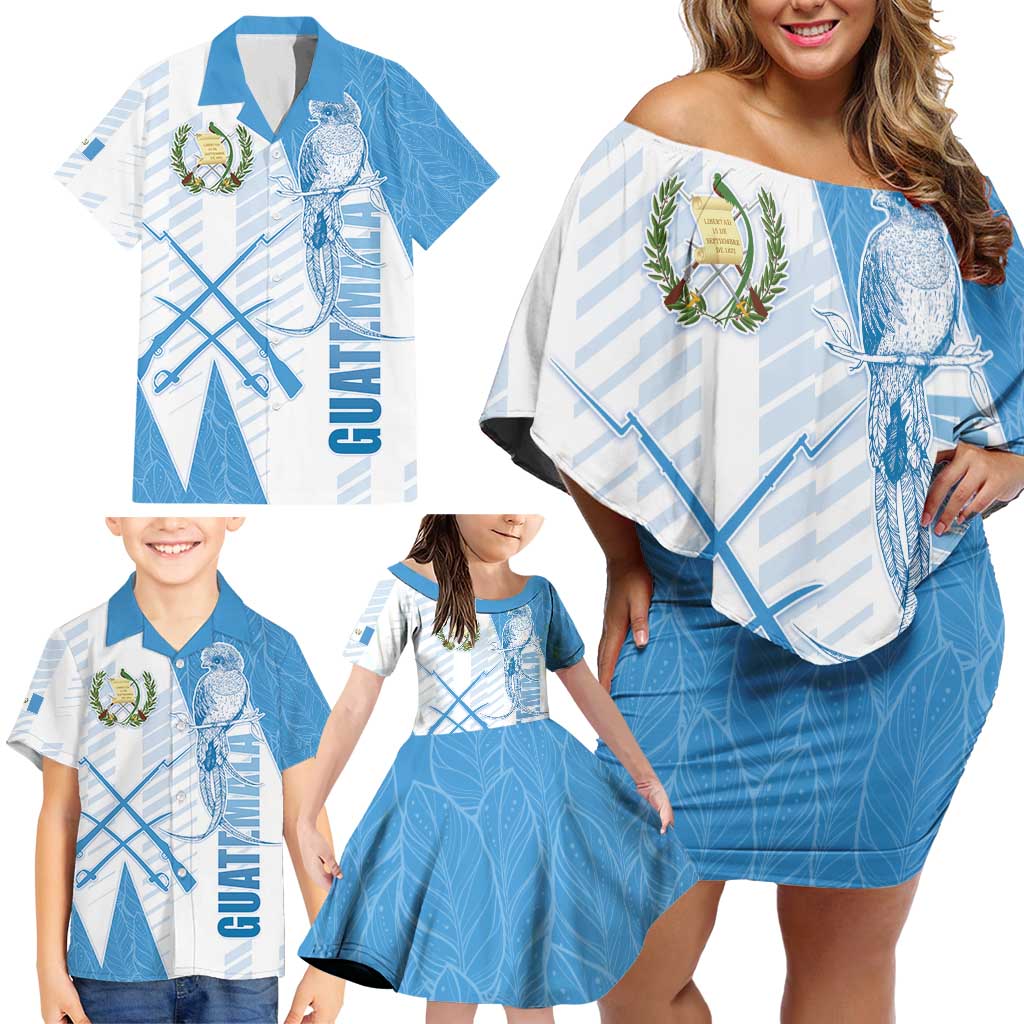 Guatemala Family Matching Off Shoulder Short Dress and Hawaiian Shirt Quetzal Bird Guatemalan Soul DT05
