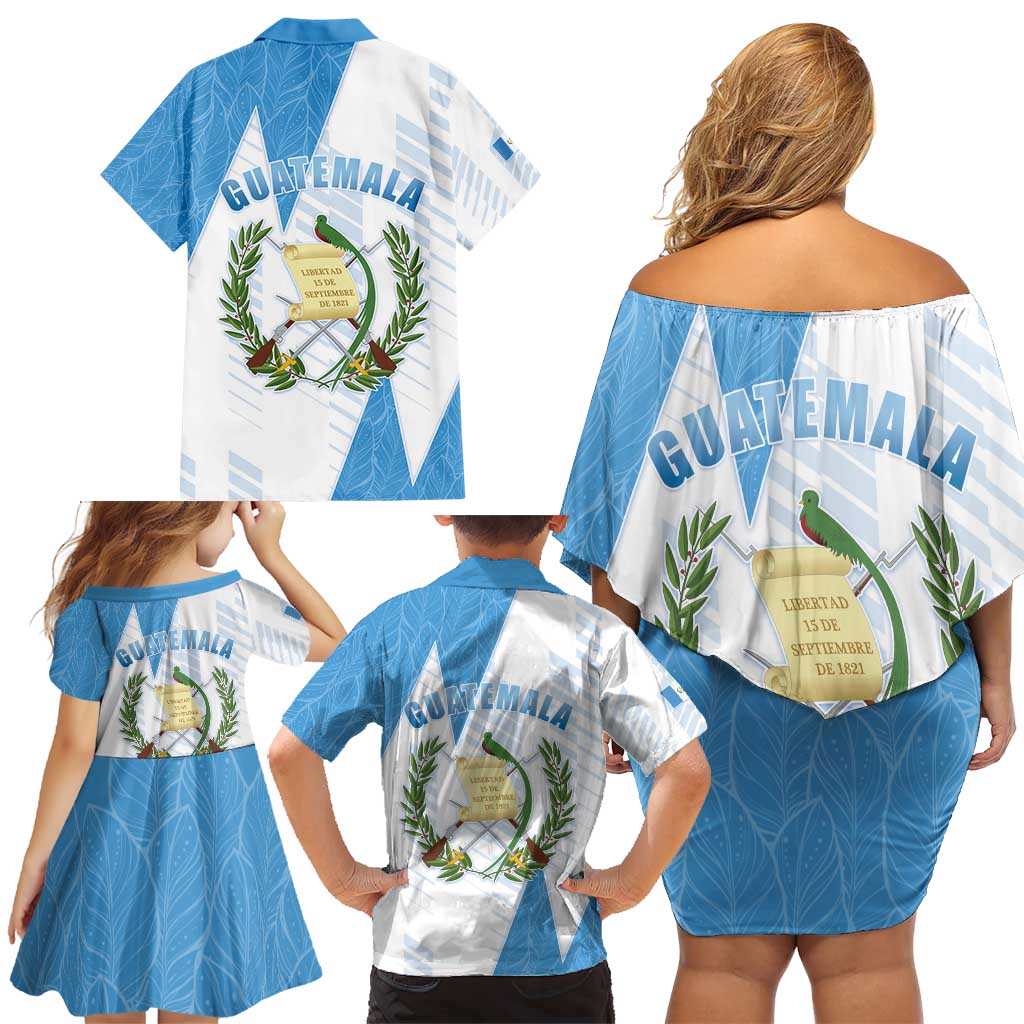 Guatemala Family Matching Off Shoulder Short Dress and Hawaiian Shirt Quetzal Bird Guatemalan Soul DT05
