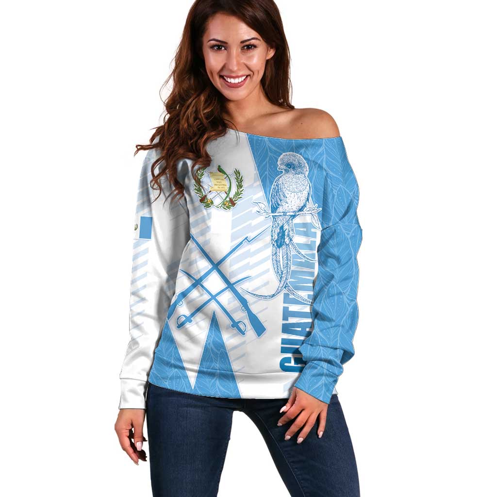 Guatemala Off Shoulder Sweater Quetzal Bird Guatemalan Soul DT05