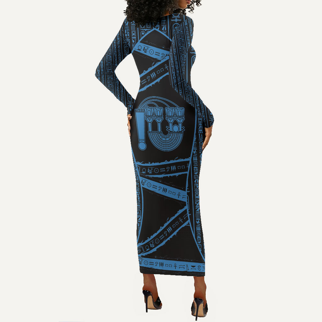Egypt Menat Long Sleeve Bodycon Dress Ancient Mythology Goddess Hathor Necklace