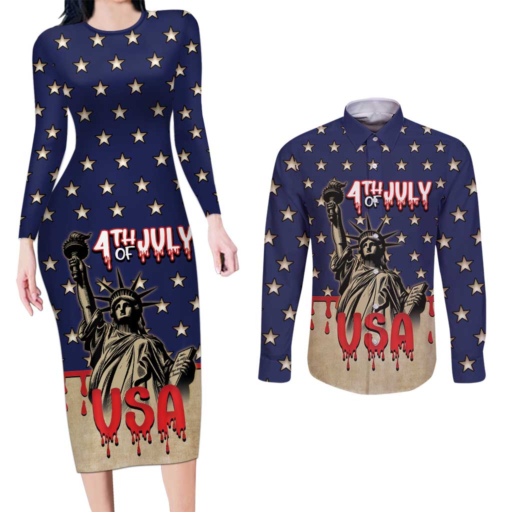 Personalized USA 4th Of July Couples Matching Long Sleeve Bodycon Dress and Long Sleeve Button Shirt We The People - Wonder Print Shop