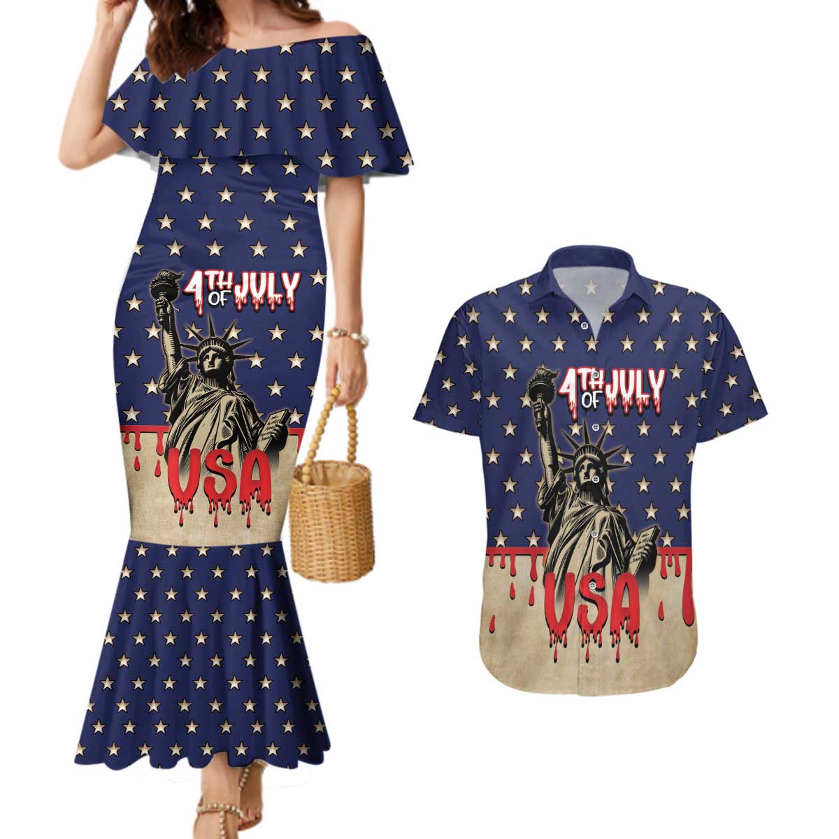 Personalized USA 4th Of July Couples Matching Mermaid Dress and Hawaiian Shirt We The People - Wonder Print Shop