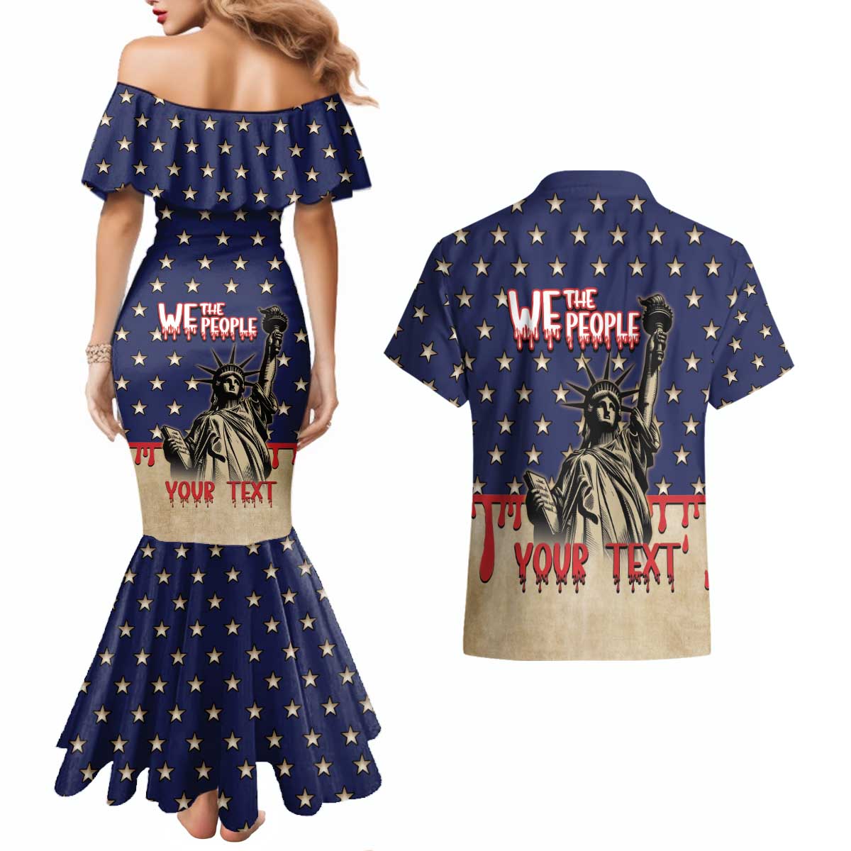 Personalized USA 4th Of July Couples Matching Mermaid Dress and Hawaiian Shirt We The People - Wonder Print Shop