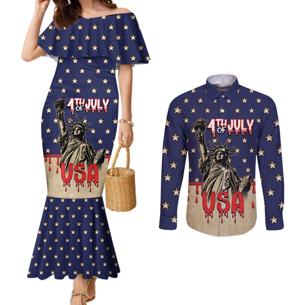 Personalized USA 4th Of July Couples Matching Mermaid Dress and Long Sleeve Button Shirt We The People - Wonder Print Shop