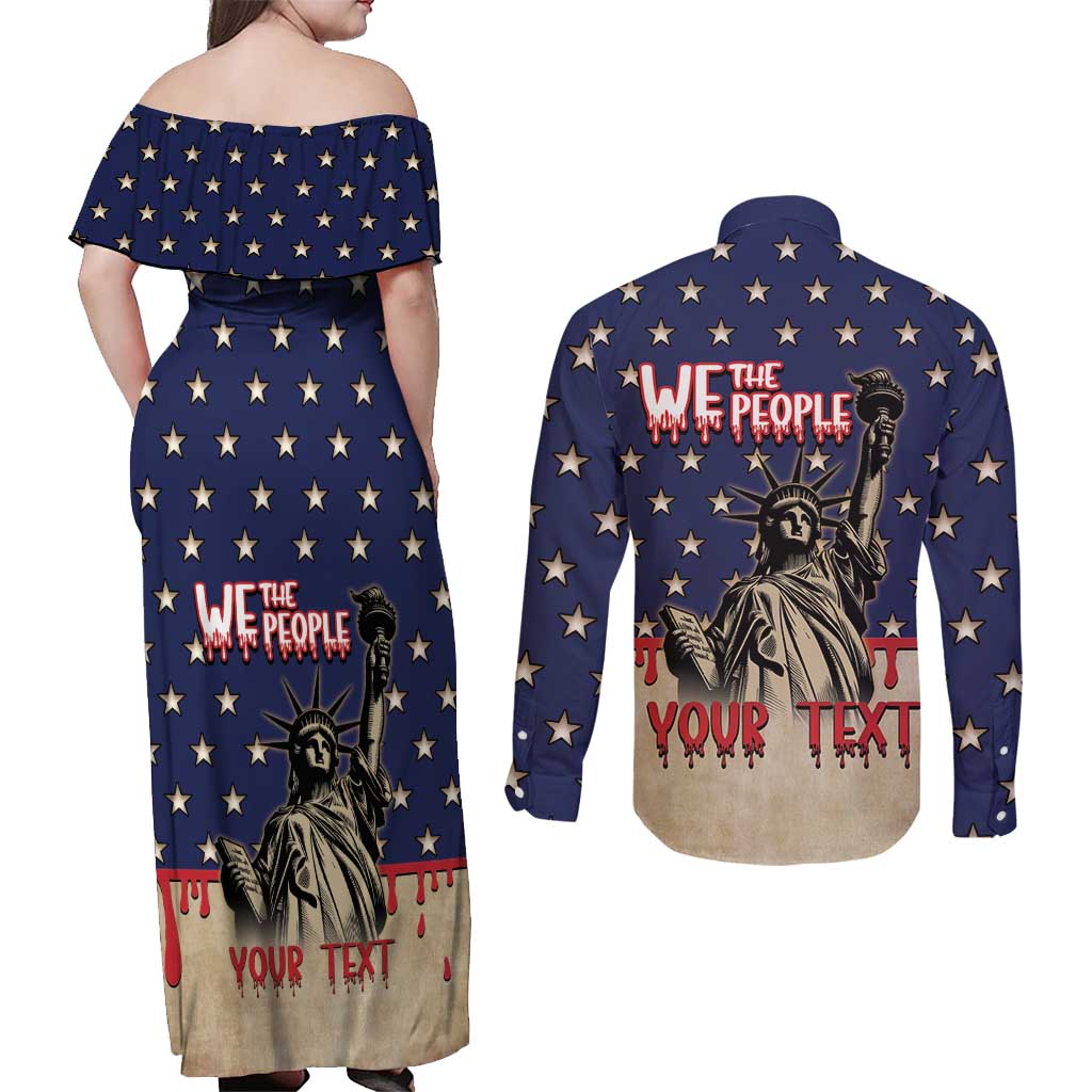 Personalized USA 4th Of July Couples Matching Off Shoulder Maxi Dress and Long Sleeve Button Shirt We The People - Wonder Print Shop