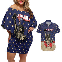 Personalized USA 4th Of July Couples Matching Off Shoulder Short Dress and Hawaiian Shirt We The People - Wonder Print Shop