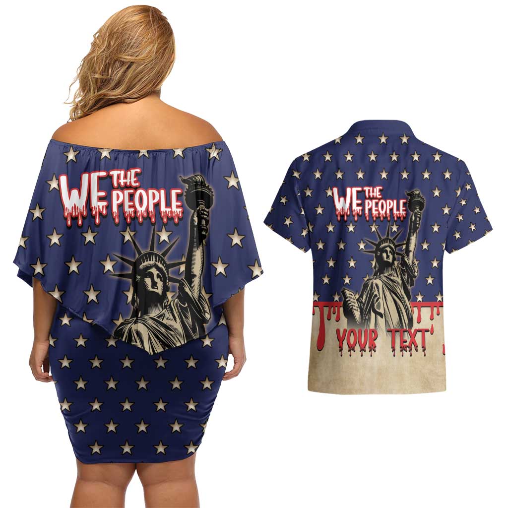 Personalized USA 4th Of July Couples Matching Off Shoulder Short Dress and Hawaiian Shirt We The People - Wonder Print Shop