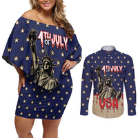 Personalized USA 4th Of July Couples Matching Off Shoulder Short Dress and Long Sleeve Button Shirt We The People - Wonder Print Shop