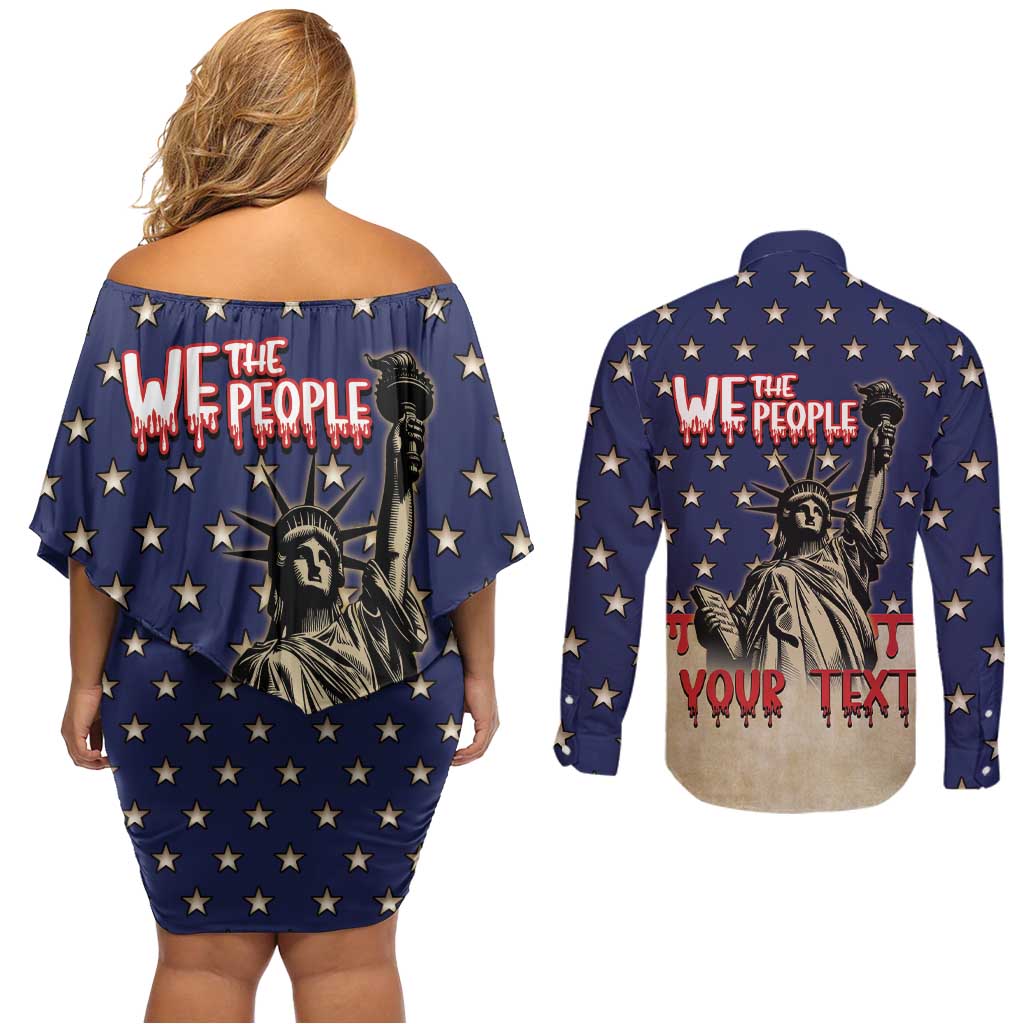 Personalized USA 4th Of July Couples Matching Off Shoulder Short Dress and Long Sleeve Button Shirt We The People - Wonder Print Shop