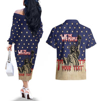Personalized USA 4th Of July Couples Matching Off The Shoulder Long Sleeve Dress and Hawaiian Shirt We The People - Wonder Print Shop
