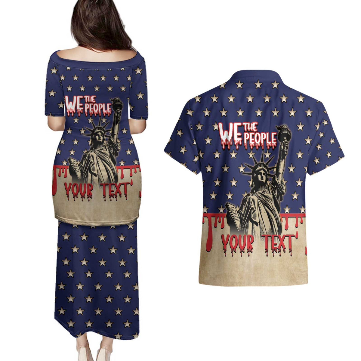 Personalized USA 4th Of July Couples Matching Puletasi and Hawaiian Shirt We The People - Wonder Print Shop